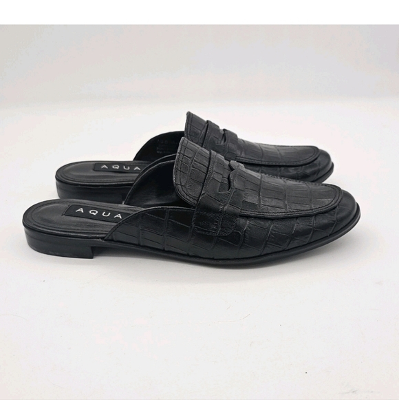 Aqua Womens Gina Loafer Mules Leather Croc Print Slip On Round Toe Black 6M - Picture 7 of 10